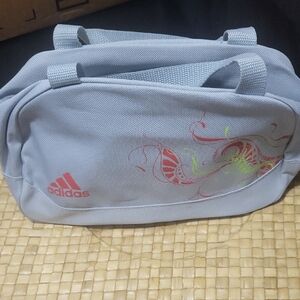 Adidas Gray Bag with Red Logo and Yellow Accents